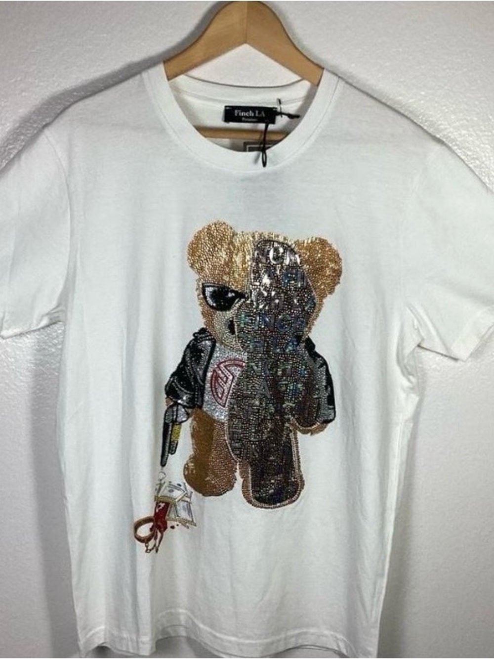 Kids White Sequin Teddy Graphic Tee